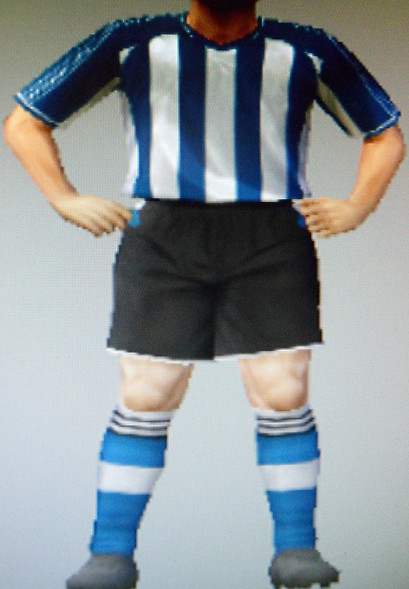 Ipswich United FFC blue & white striped shirts, black shorts, blue & white socks