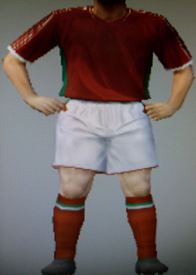 Wrexham Town FFC red shirts with green & white trim, white shorts, red socks