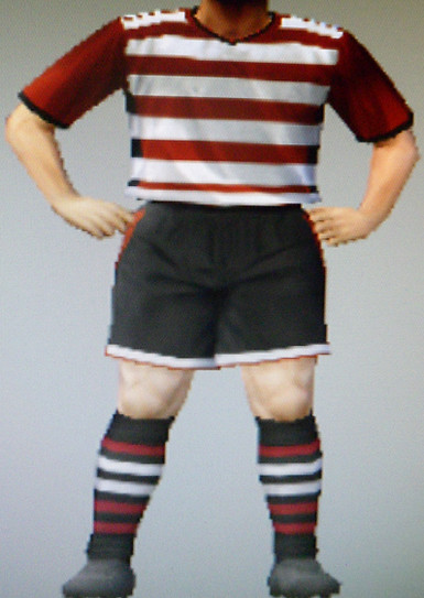 Hull Rovers FFC red & white hooped shirts with red sleeves, black shorts & socks