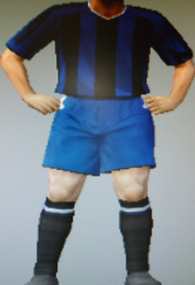 Newcastle FFC black & blue striped shirts, blue shorts, black socks