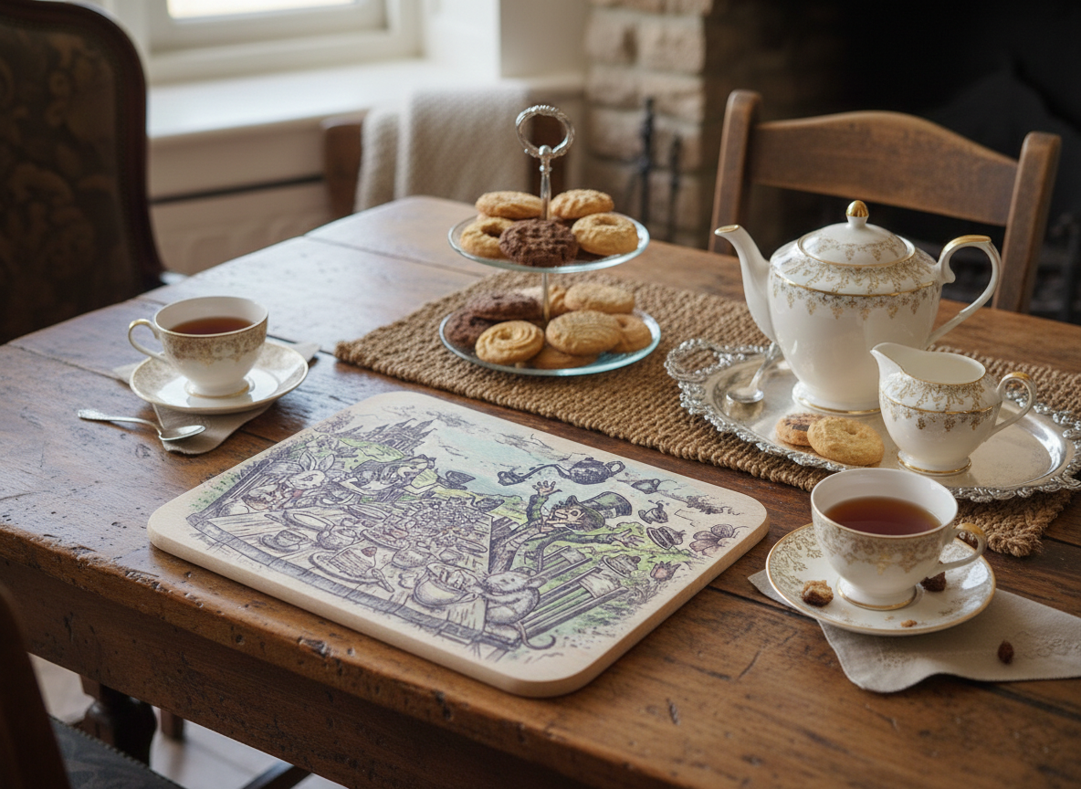 Alice tea party placemat. Hand painted
