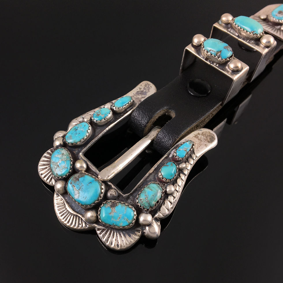 Thumbnail: NATIVE AMERICAN ZUNI HANDMADE STERLING SILVER & TURQUOISE RANGER BELT BUCKLE