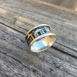 NAVAJO HANDMADE STERLING SILVER & GOLD OVERLAY STORYTELLER RING by CODY HUNTER
