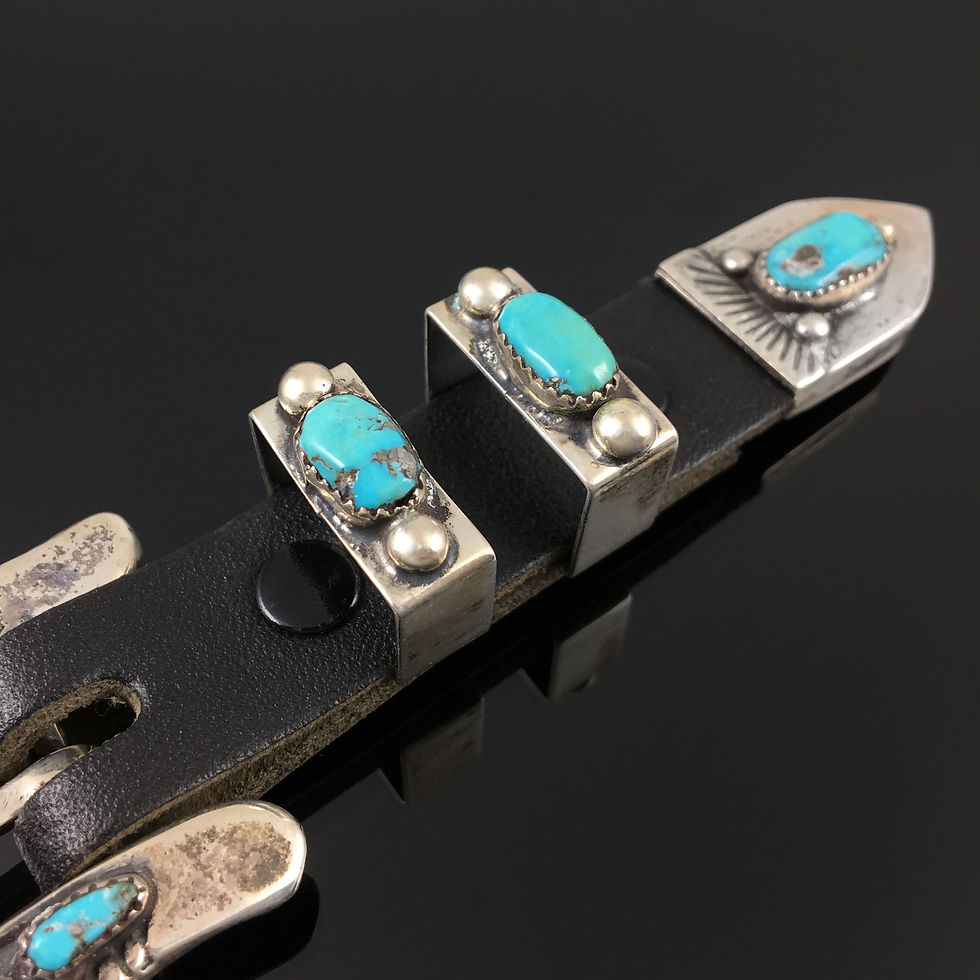 Thumbnail: NATIVE AMERICAN ZUNI HANDMADE STERLING SILVER & TURQUOISE RANGER BELT BUCKLE