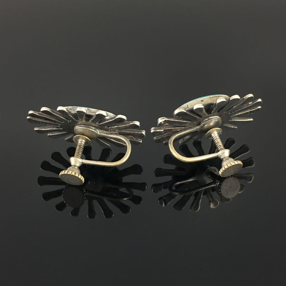 Thumbnail: OLD NATIVE AMERICAN NAVAJO HANDMADE STERLING SILVER GEM GRADE TURQUOISE EARRINGS