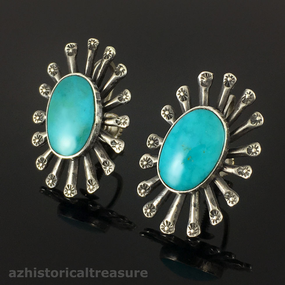 Thumbnail: OLD NATIVE AMERICAN NAVAJO HANDMADE STERLING SILVER GEM GRADE TURQUOISE EARRINGS