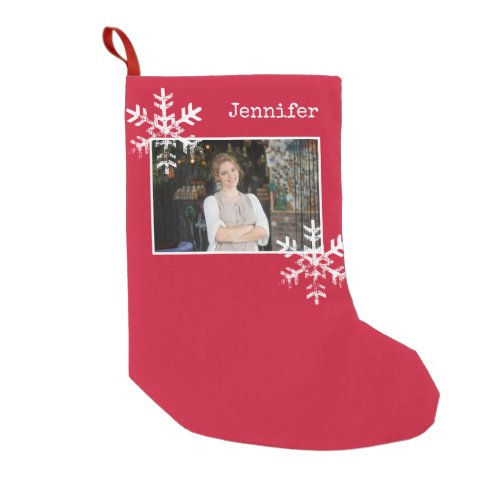 Hot Deals! Christmas Photo Red Distressed Snowflakes Small Christmas Stocking