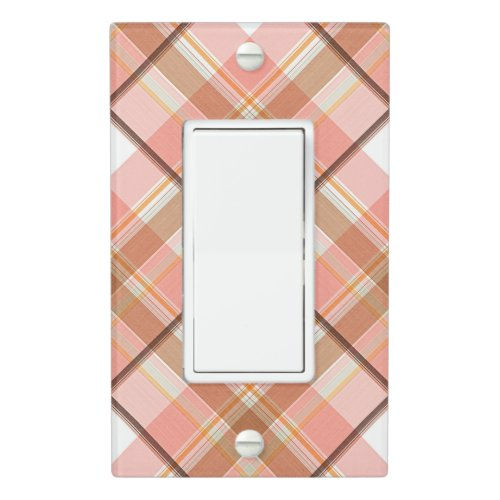 Big Deals! Modern Peach Red Orange White Brown Plaid Pattern Light Switch Cover