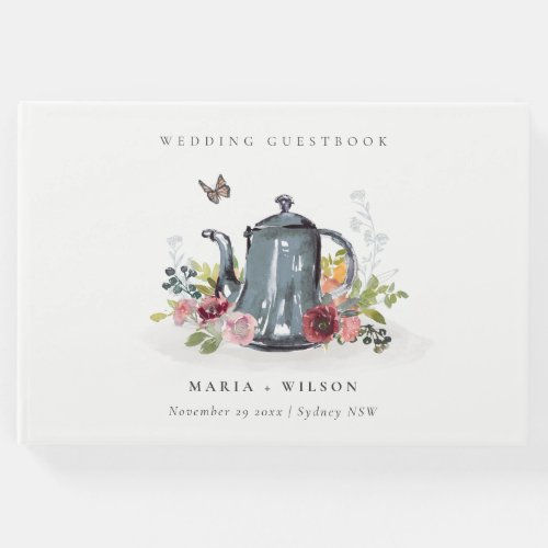 Big Deals! Elegant Cute Cheerful Roses Floral Teapot Wedding Guest Book