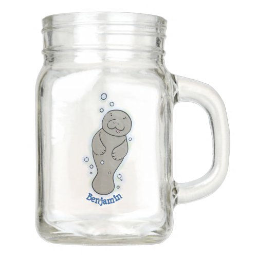 Best Price! Cute baby manatee with bubbles illustration mason jar
