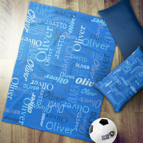 Hot Review! Oliver personalized name shades of blue fleece blanket