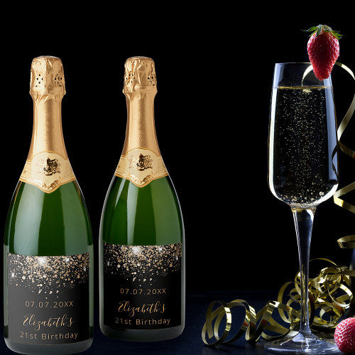 Best Deals! Birthday black gold glitter monogram chic sparkling wine label