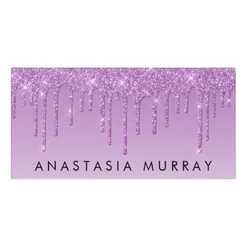 Top 10! Girly & Glam Purple Lilac Glitter Drips Name Door Sign
