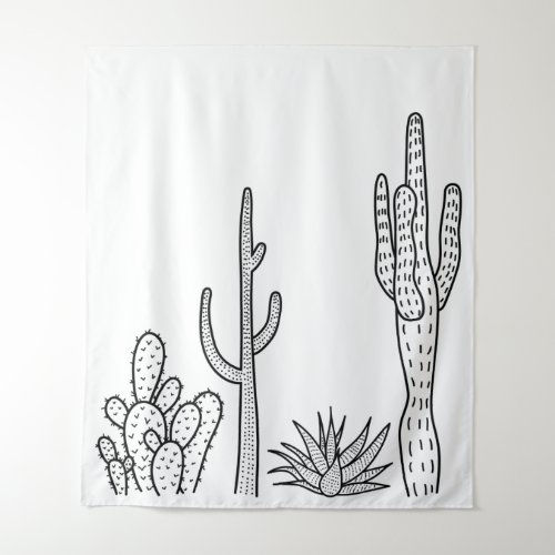 Best Price! Black and white cactus succulent illustration art tapestry