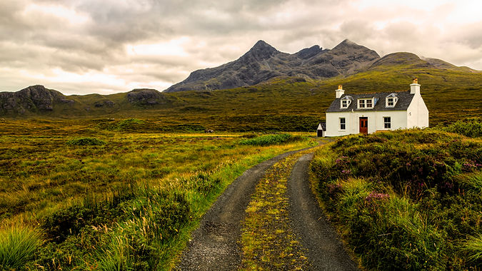 Alltdearg cottage at Sligachan on the Isle of Skye,Scotlandwith the mountain Sgurr Nan Gil