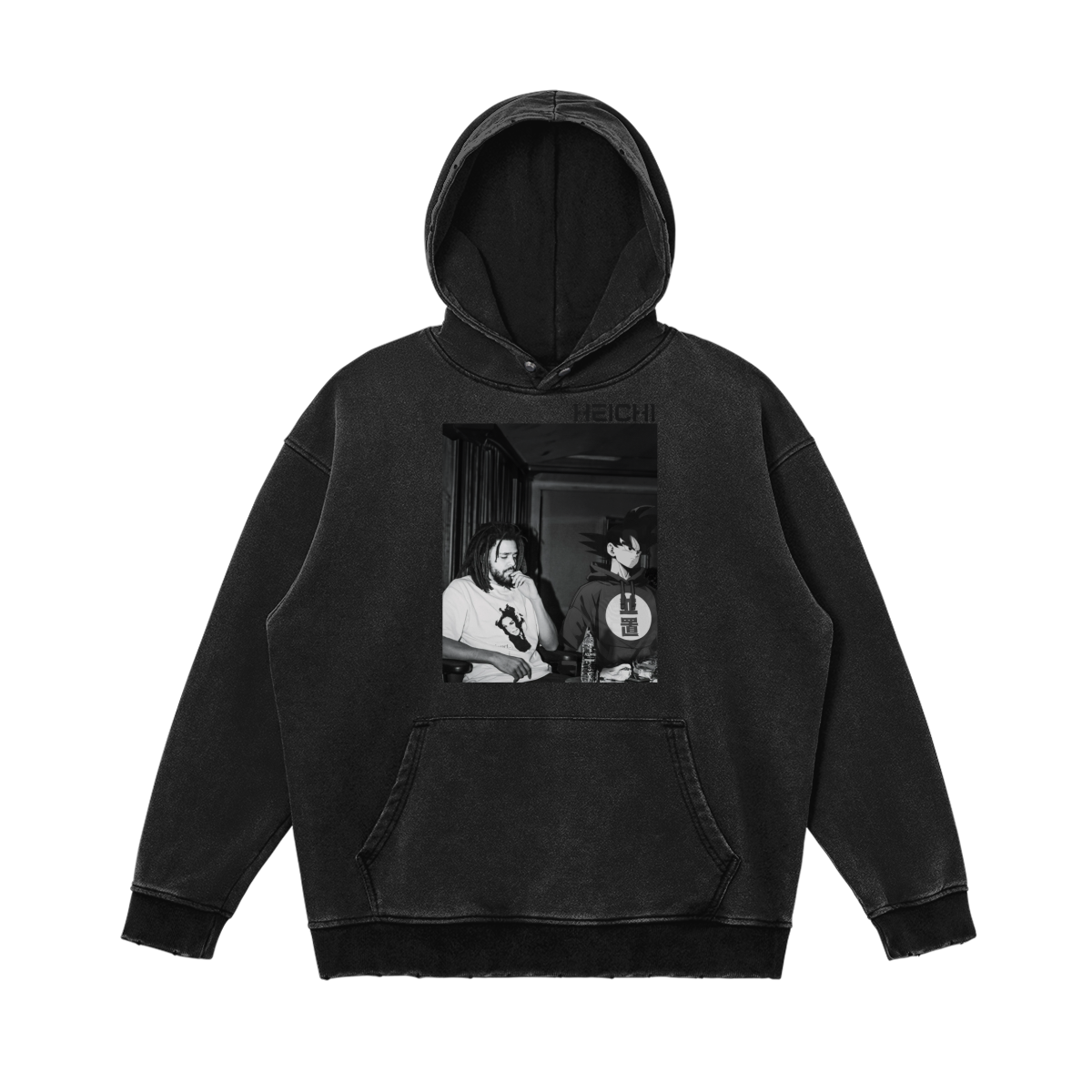 J Cole x Goku - Shibuya Acid Wash Snap Collar Hoodie