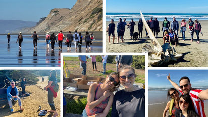 Collage of people walking on a beach
