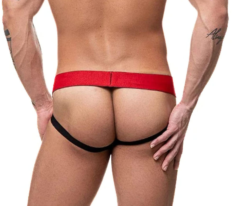Miniatura: Cueca Jockstrap Preta e Vermelha Canelada