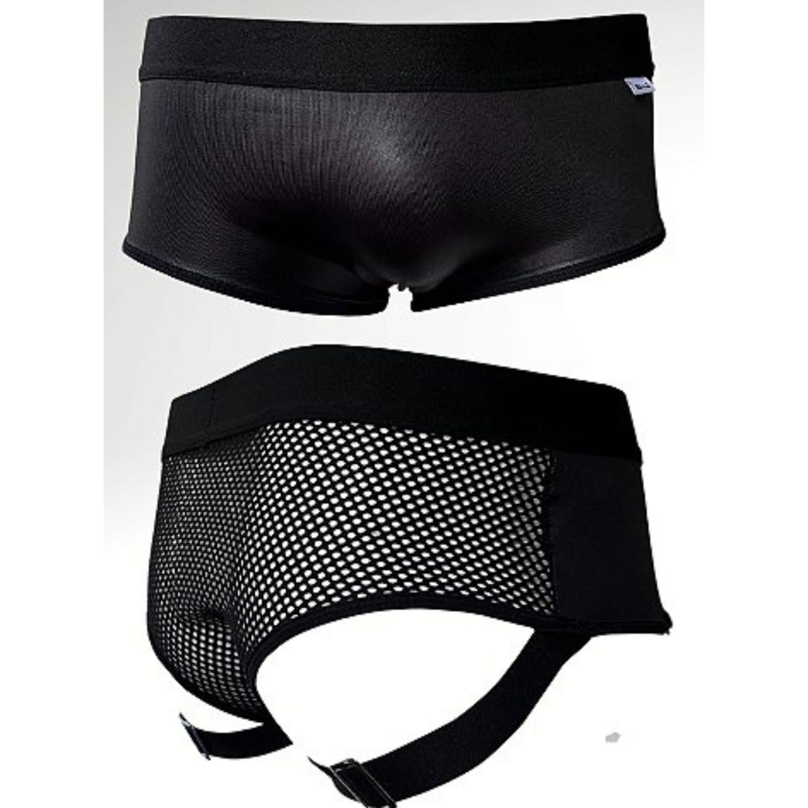 Cueca masculina em PU sintético com arrastão
