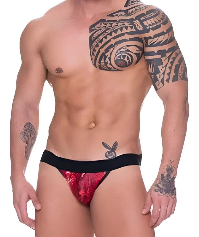 Cueca Jockstrap Cirré Vermelha Estampa Cobra.
