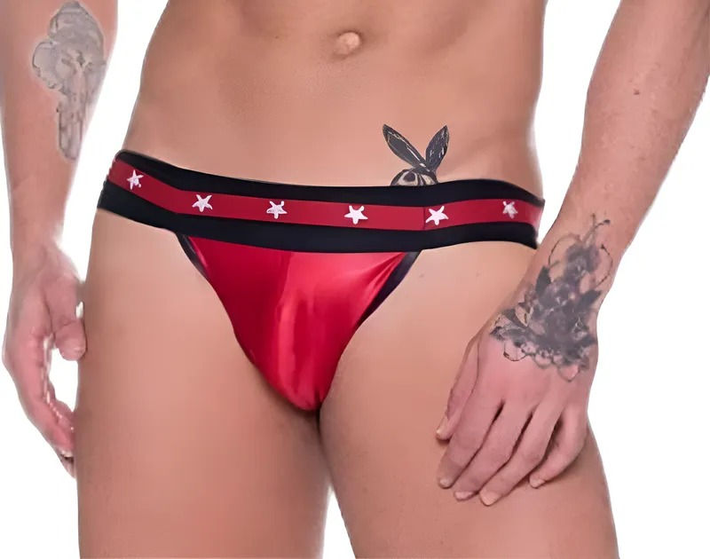 Cueca Jockstrap Cirré Vermelho Com Elástico Duplo