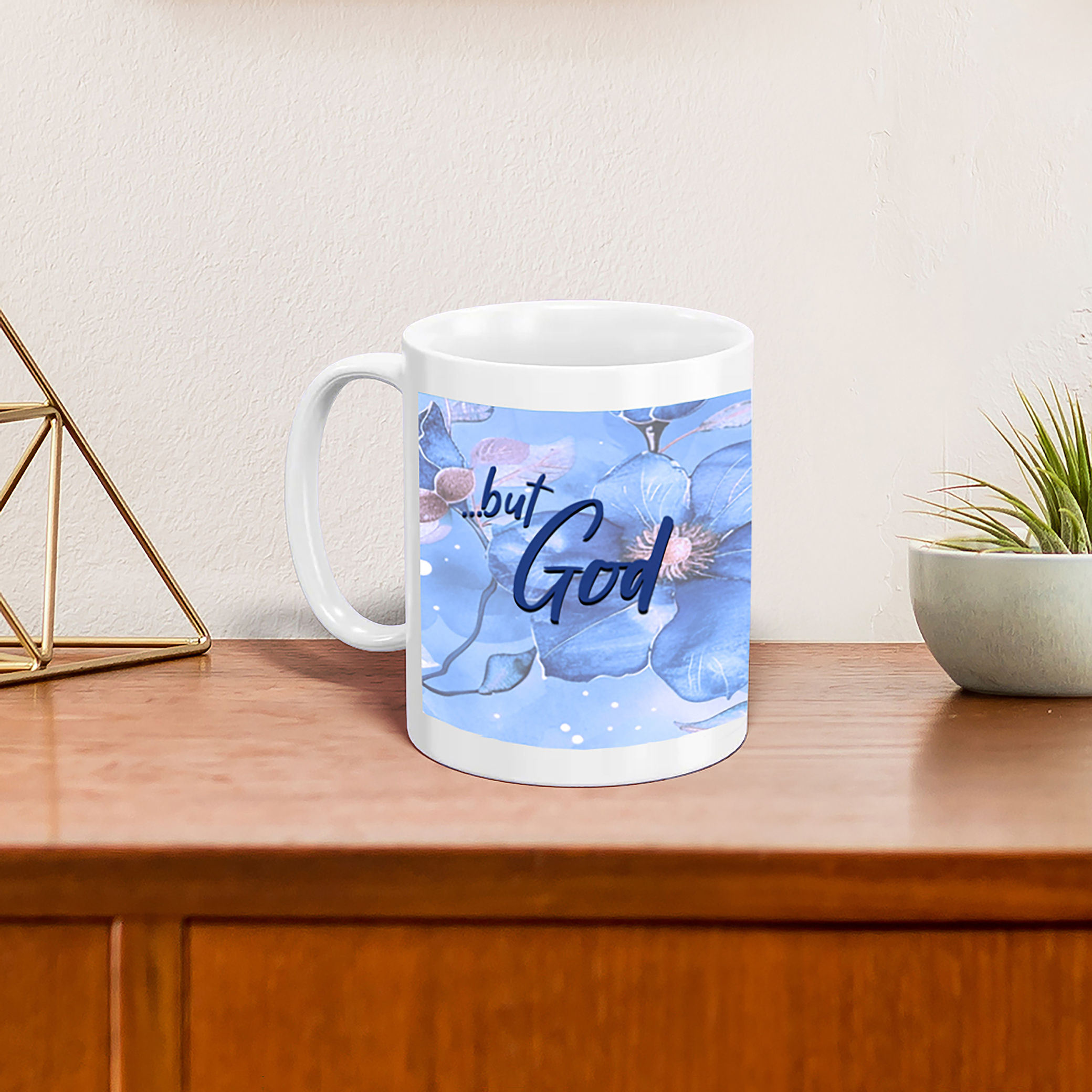 ...but God mug - Blue Floral