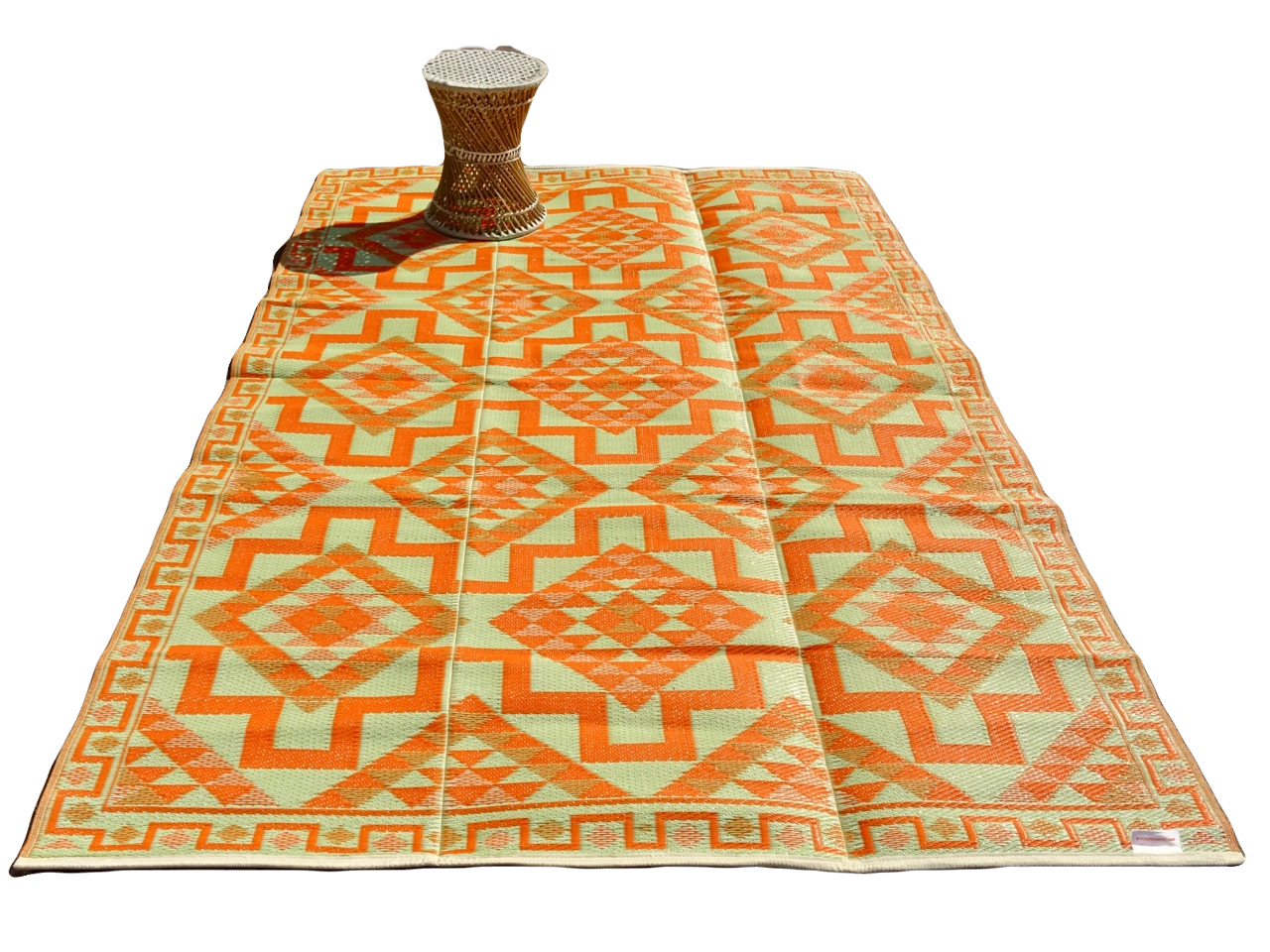 Plastic vloerkleed 180x270 cm oranje aztec