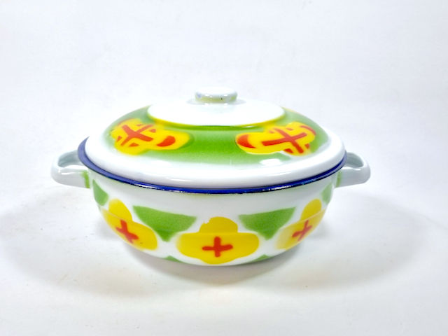 soepterrine emaille groen/geel kruis