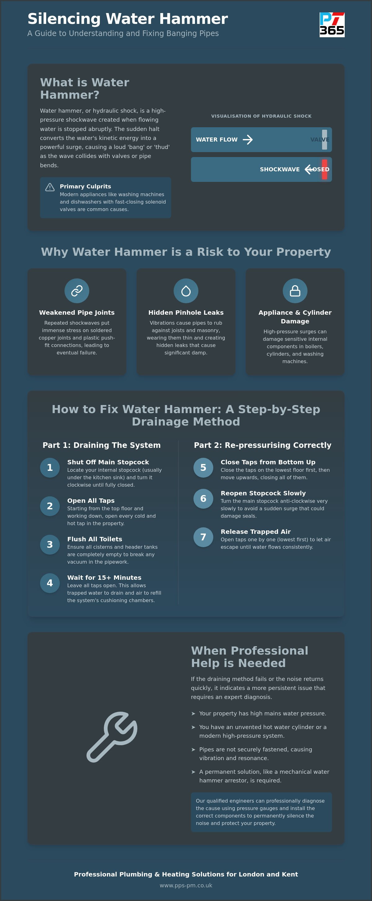 Fix water hammer in pipes