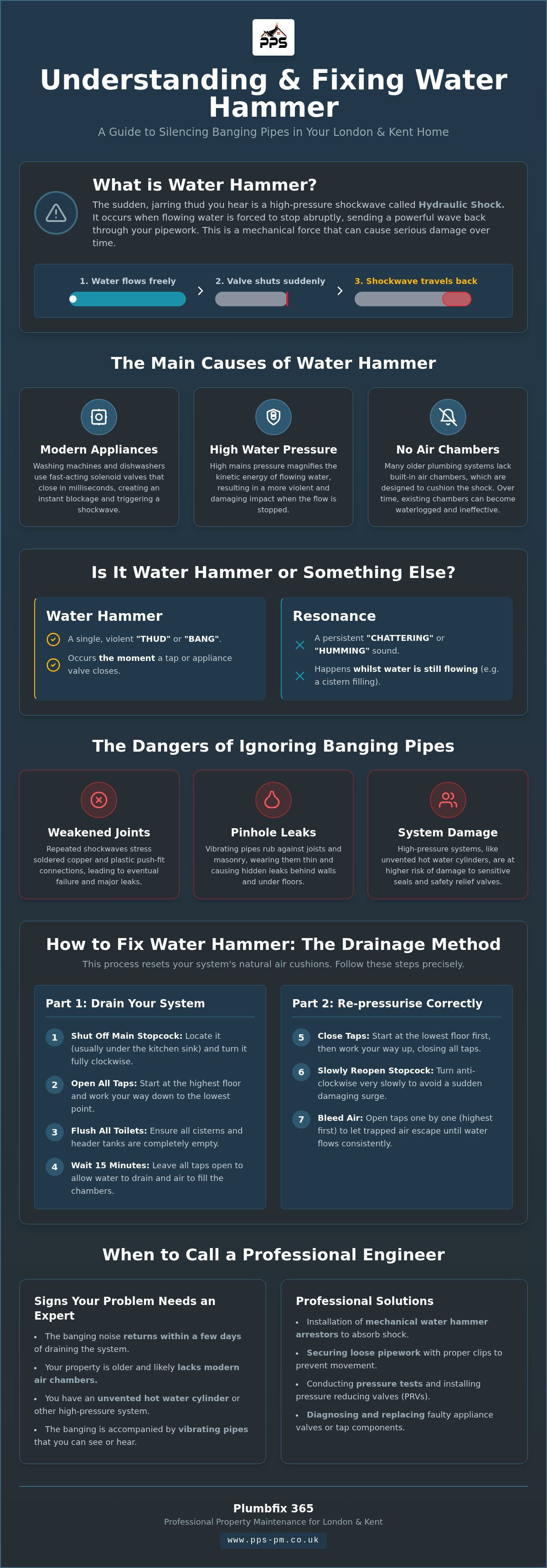 Fix water hammer in pipes