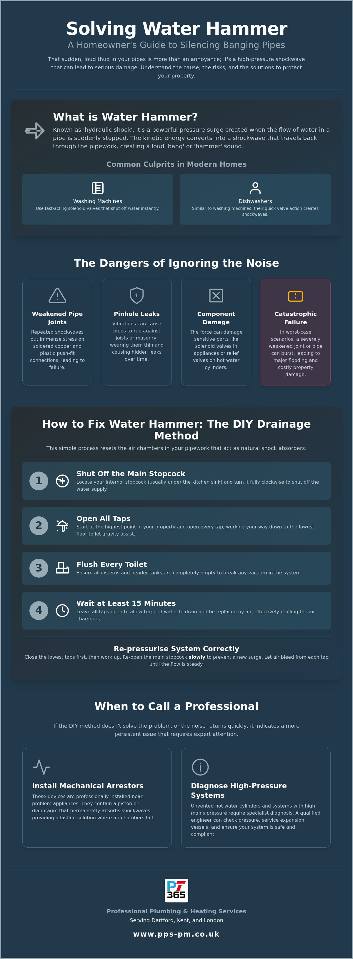 Fix water hammer in pipes