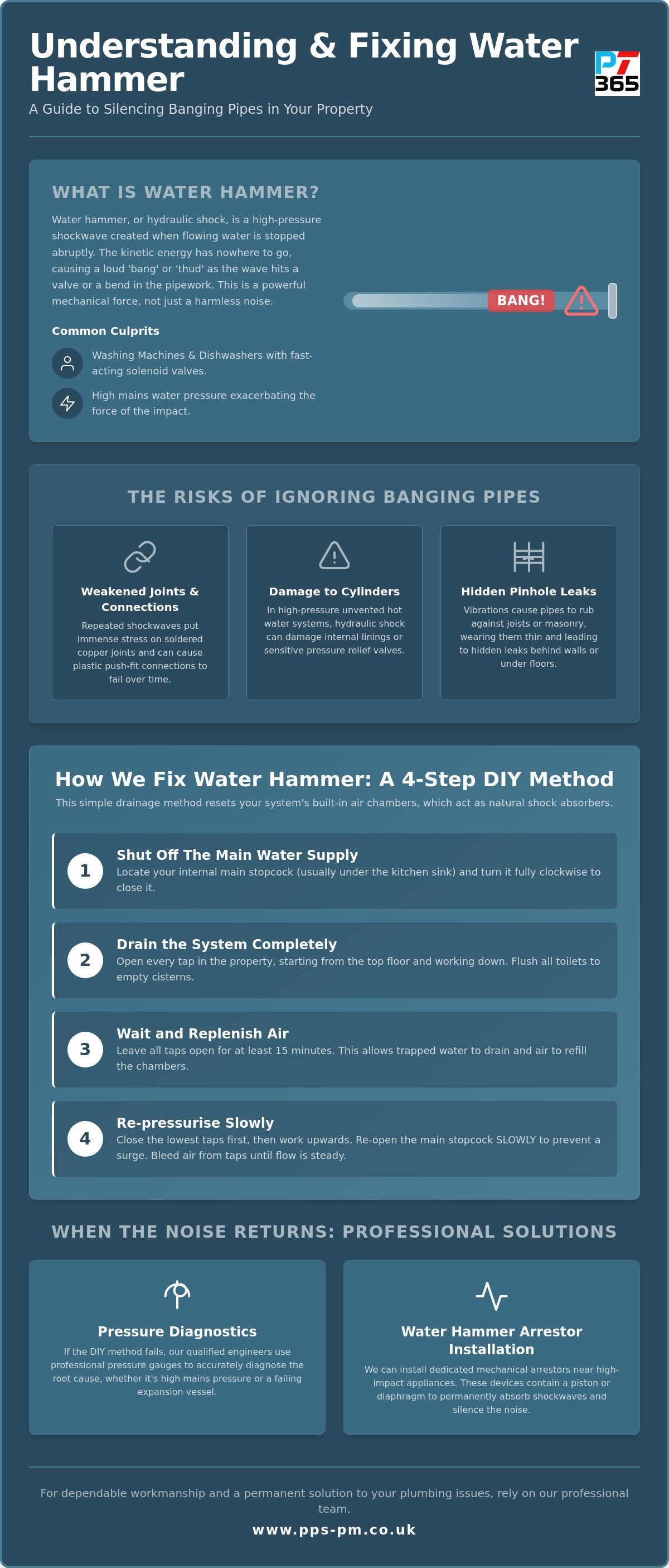 Fix water hammer in pipes