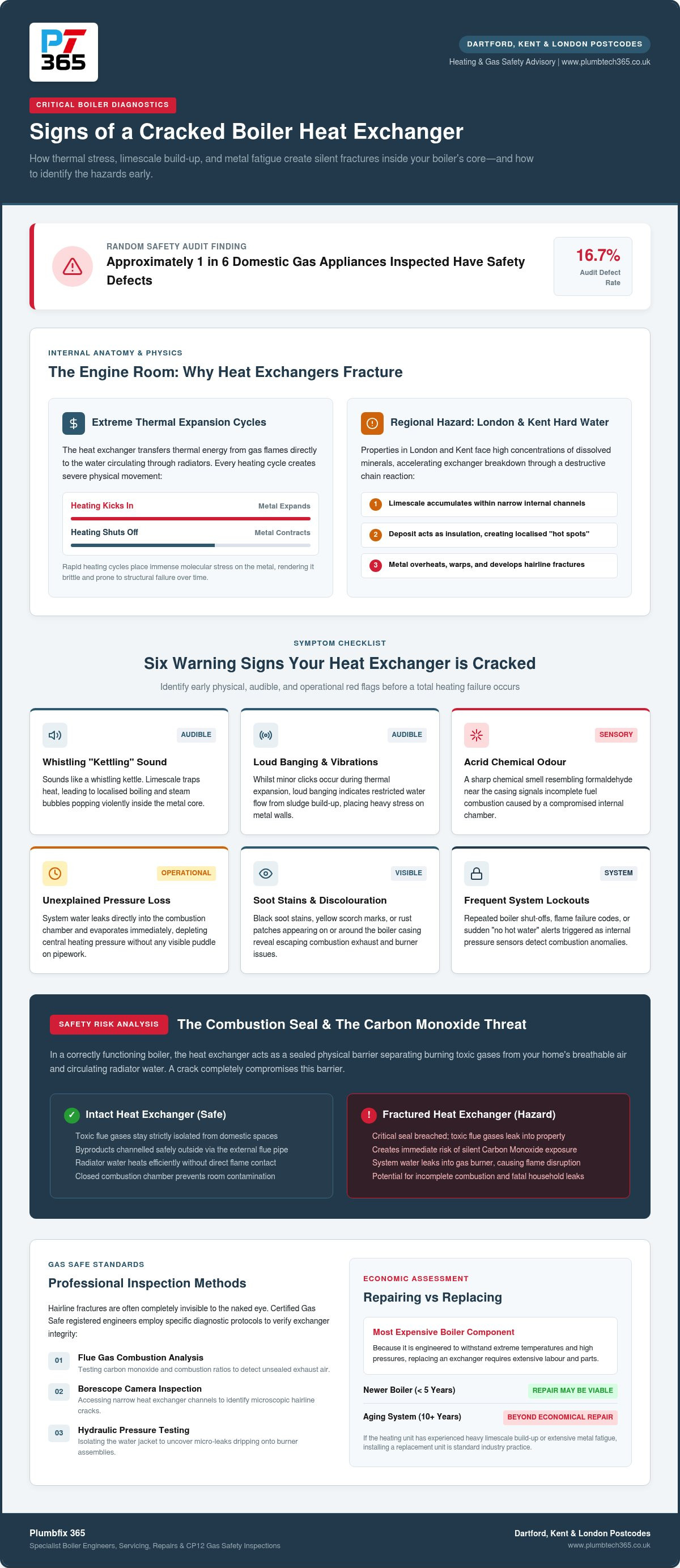 What are the signs of a cracked heat exchanger