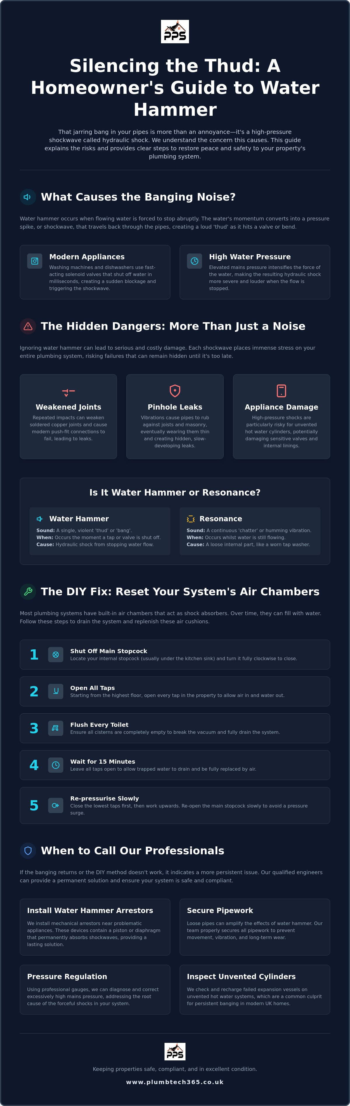 Fix water hammer in pipes