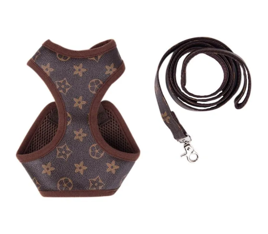 Thumbnail: PAWCCI - LV Pet Luxury Designer Leash & Harness Set - BROWN