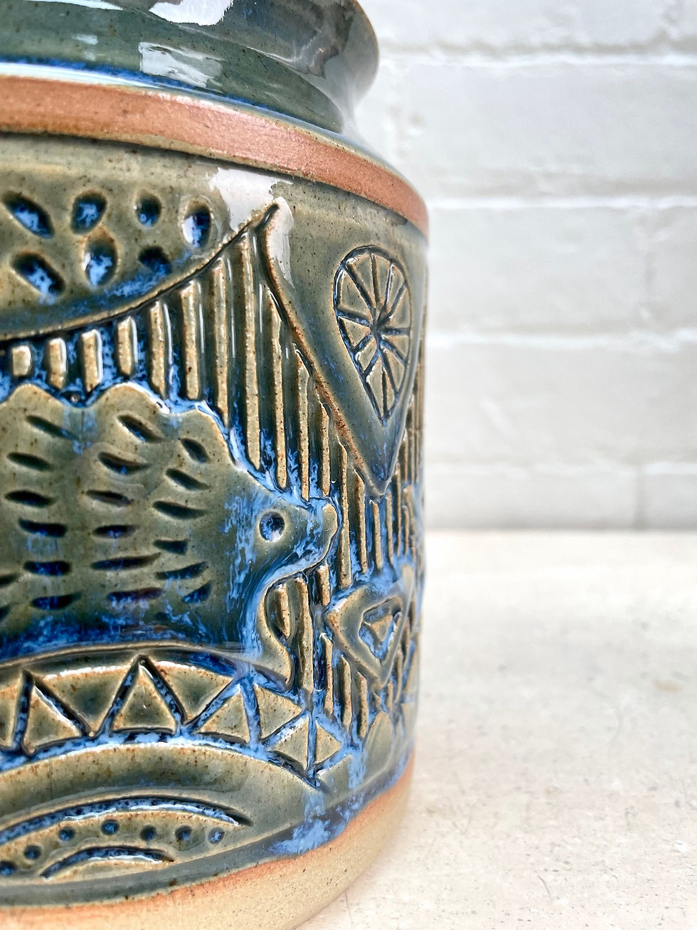 Thumbnail: Storage Jar with carved woodland animal and fruit designs