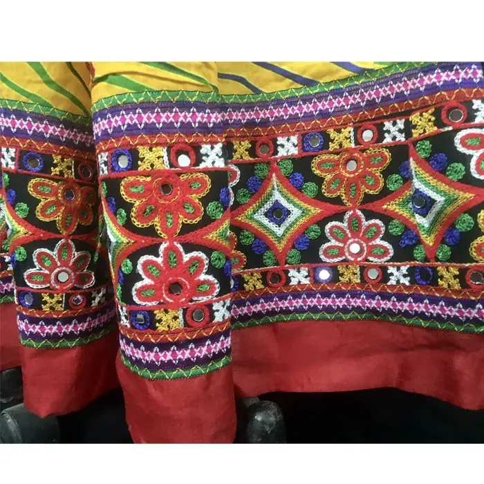 Miniatura: Yellow Cotton Lehariya Long Skirt