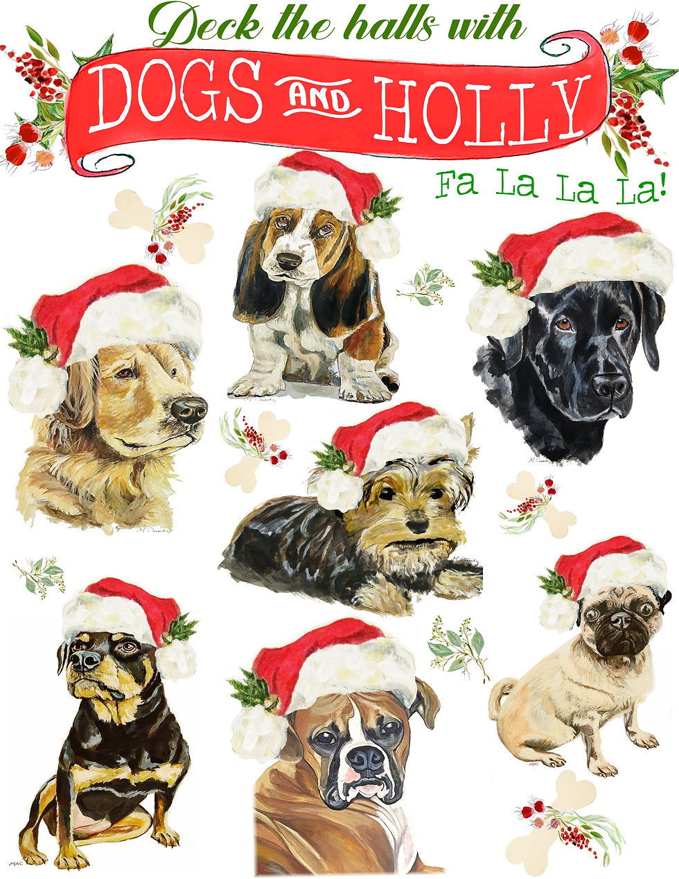 144 Chrismas Dogs and Holly