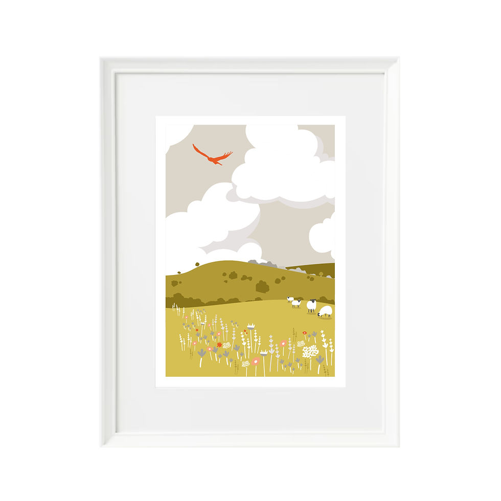 Thumbnail: Rolling Green Hills Art Print with Card Mount and Frame