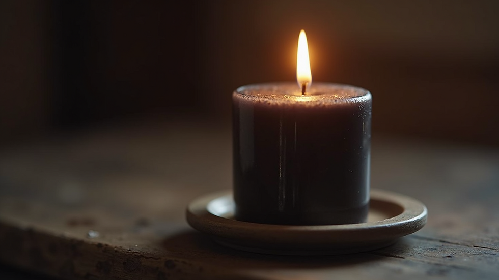 Close-up view of a black candle on an altar