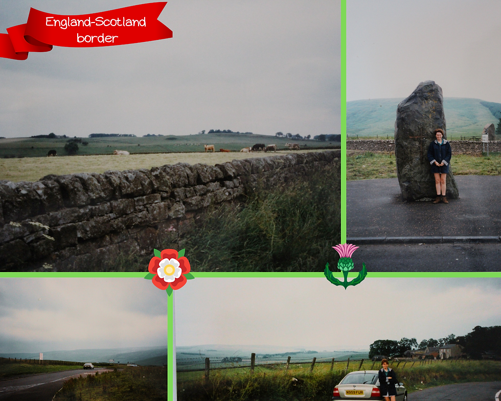 That's me in the top righthand shot, in front of the border stone between England and Scotland.