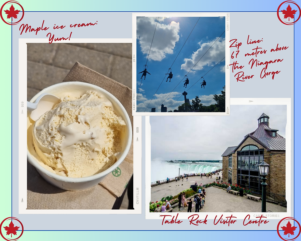 This collage also shows the absolutely delicious maple ice cream that I ate while watching the zip line riders after lunch.