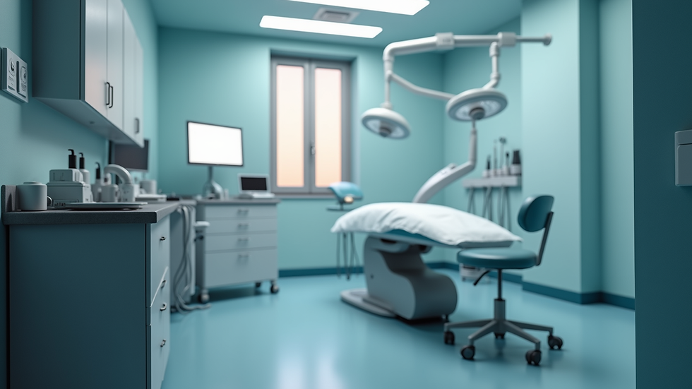 Eye-level view of a modern hair transplant clinic room with advanced equipment