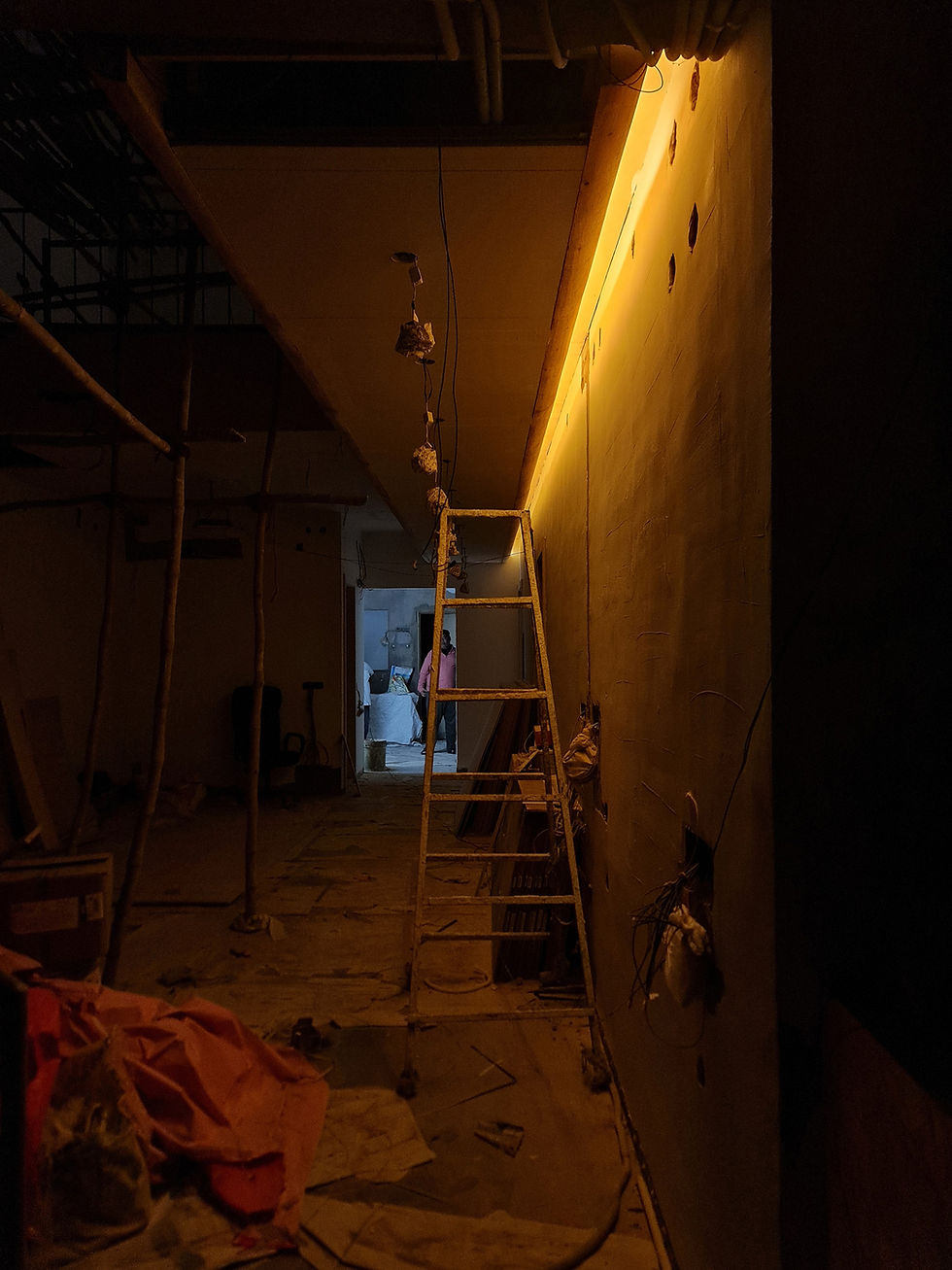 Architecture construction site interior lighting night view for Casa SE by PG+A