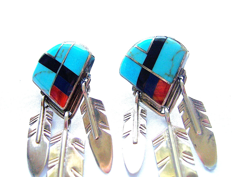 Navajo Silver Inlay Vintage  Post  Earrings