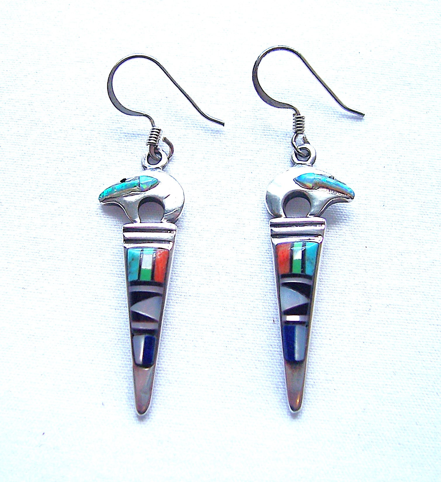Navajo Silver Inlay Bear Earrings