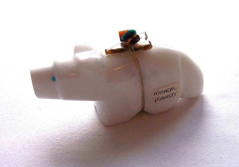ZUNI WHITE MARBLE BEAR BY MICHEAL MAHOOTY
