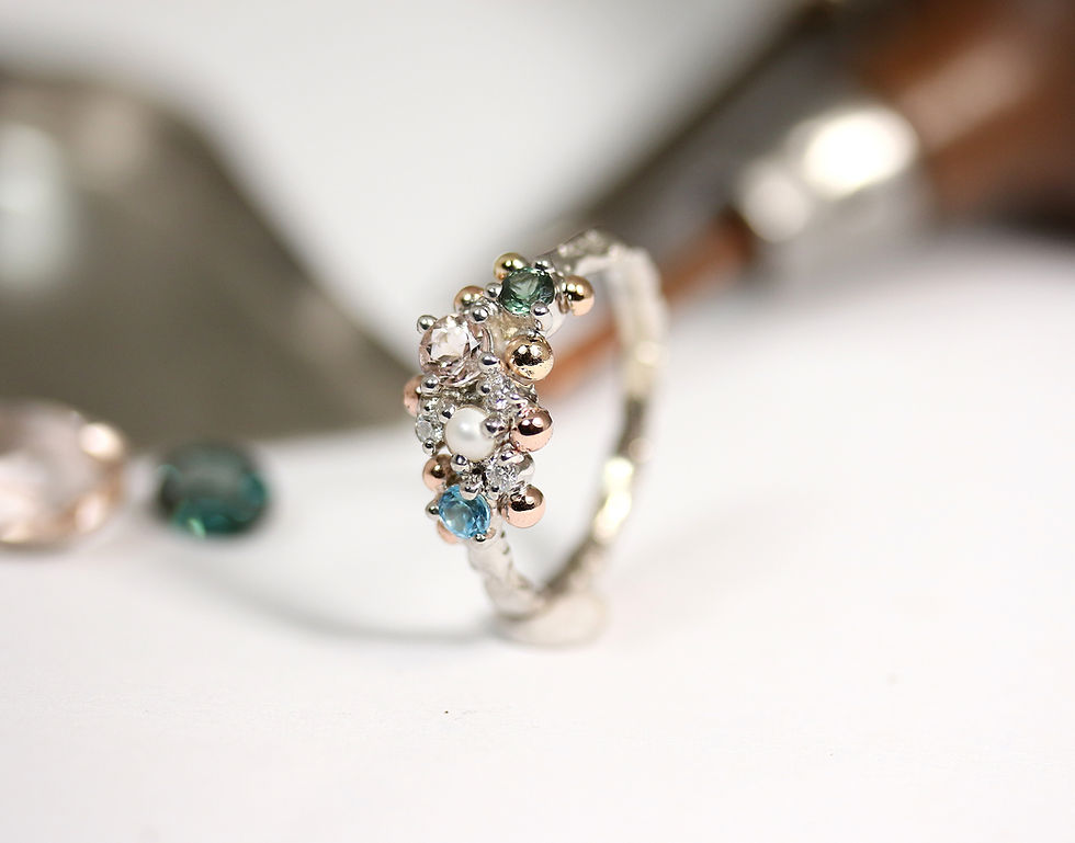 Thumbnail: Playful FAMILY MARISA ring with Morganite stone, Atelje DR jewelry