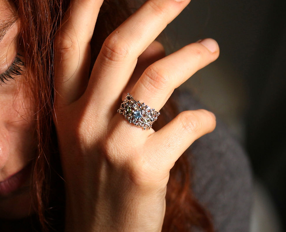 Thumbnail: Enigma Aqua ring with gemstones, Atelje DR jewelry