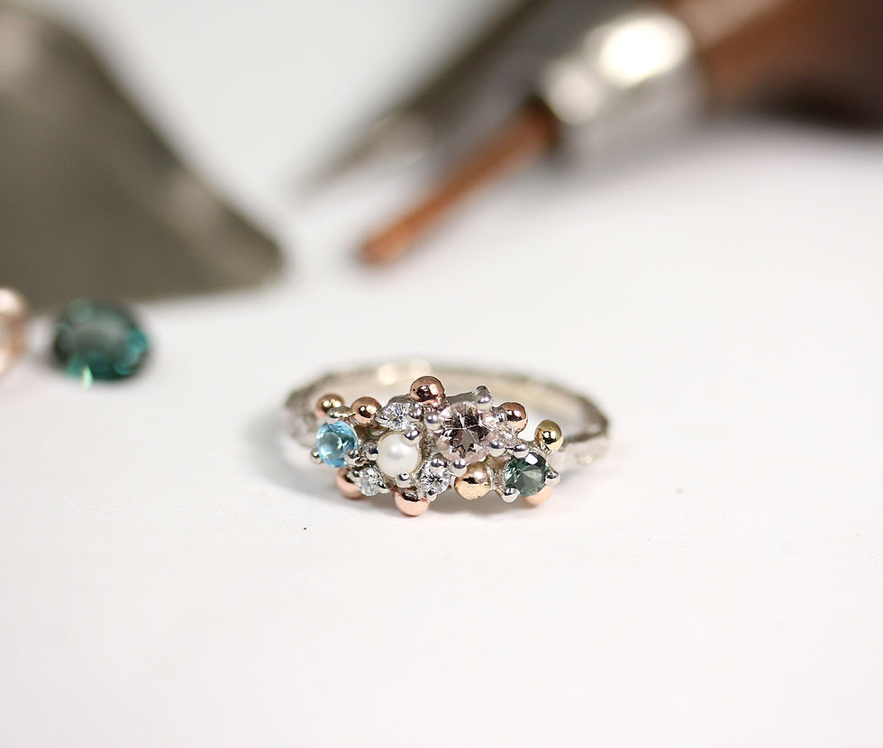 Thumbnail: Playful FAMILY MARISA ring with Morganite stone, Atelje DR jewelry